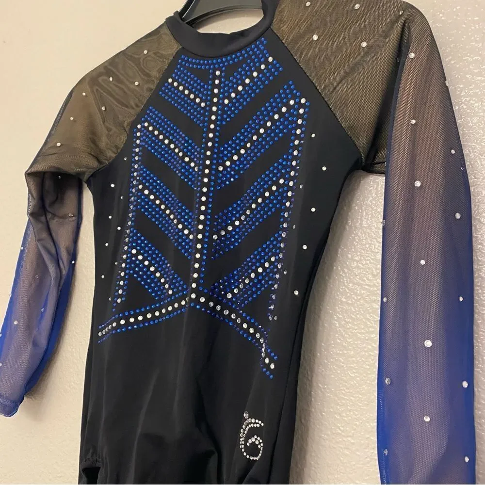 Garland custom gymnastics competition rhinestone leotard long mesh sleeve LC XSA